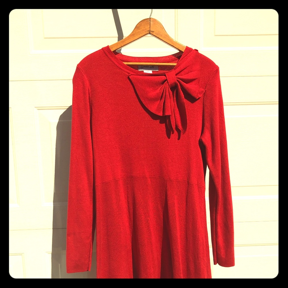 Red Jessica H bow sweater dress